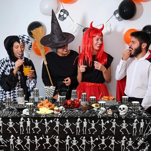 Image of Funnymoom 452 Pcs Halloween Skeleton Party Decorations, Human Bones Dancing Skeleton Paper Plates Napkins Cups Tablecloth Cutlery Straws for Spooky Ghost Themed Birthday Party Supplies, Serves 50