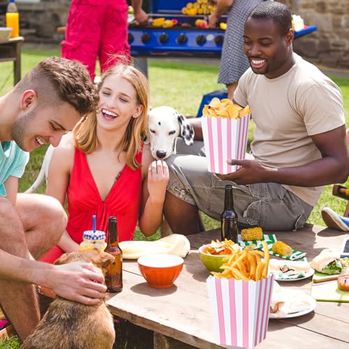 Image of Popcorn Boxes for Party (40pk) Paper Popcorn Buckets pink and White Popcorn Bags for Popcorn Machine, Movie Theater Decor Popcorn Container, Carnival Circus Party Popcorn Bowl (40 Boxes large)