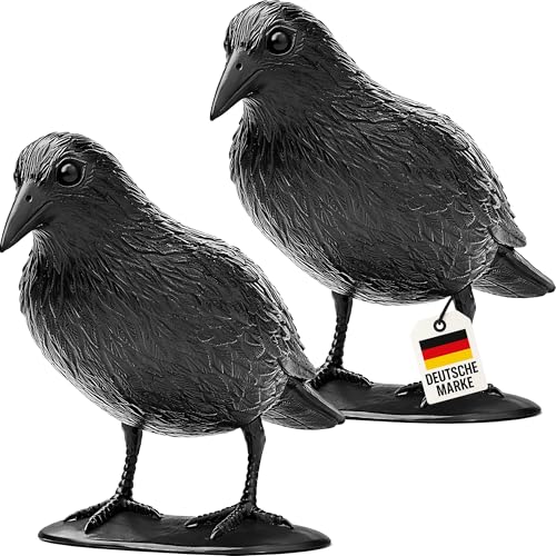2 x WELLGRO Vogelschreck Krähe Raben Attrappe zur Vogelabwehr & Taubenabwehr 2X sitzend schwarz Kunststoff für Balkon & Garten