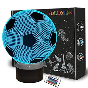 FULLOSUN Kids Night Light Football 3D Optical Illusion Lamp with Remote Control 16 Colors Changing Soccer Birthday Xmas…