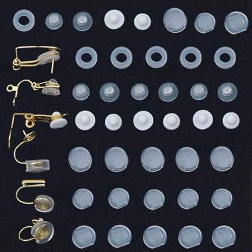 Earring Pads TPE Material (Better Than Silicone), 8 Sizes, Clear, White, Comfort Cushions for Clip-on Earrings (Kit 3)