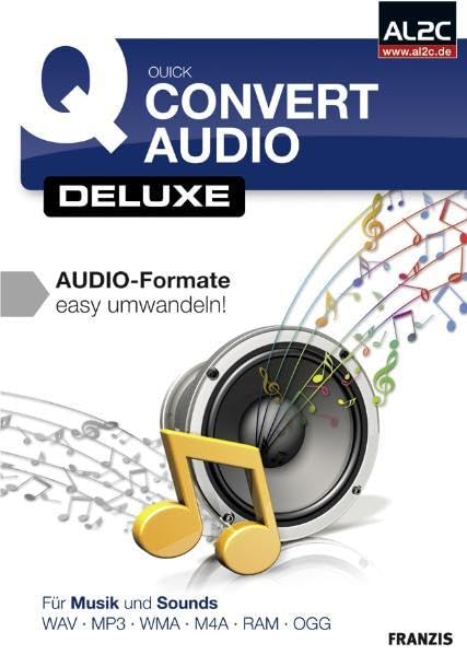 Quick Convert Audio Deluxe: Audio-Formate easy umwandeln! Für Musik und Sounds. WAV · MP3 · WMA · M4A · RAM · OGG. Für Windows XP/Vista