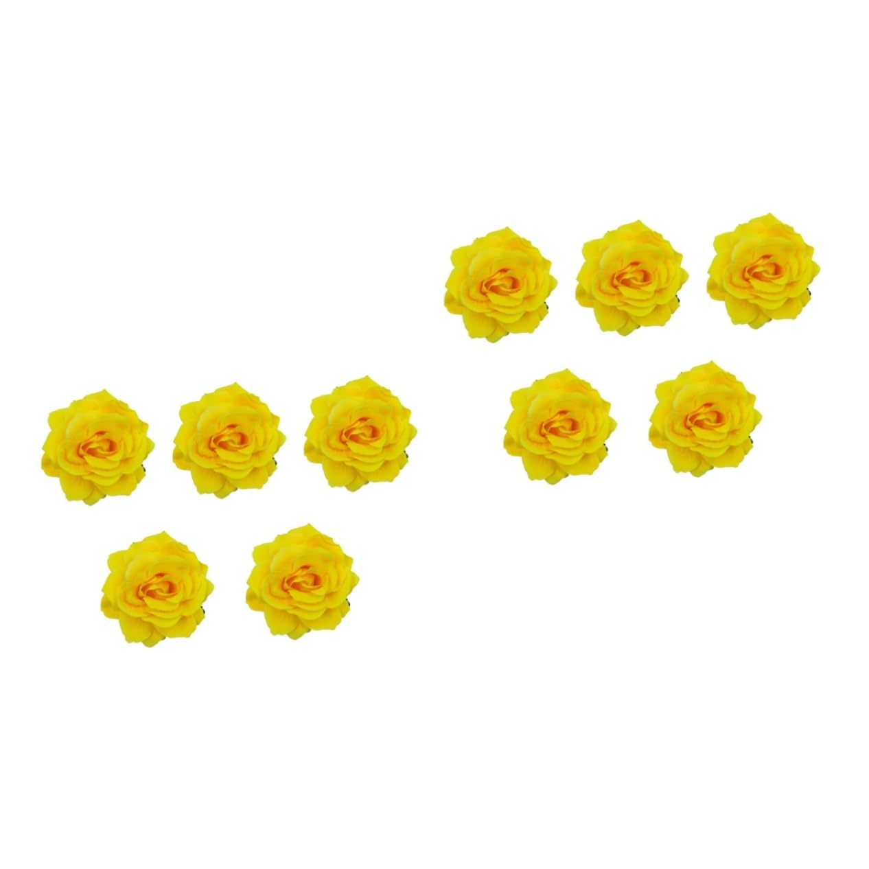 minkissy 10piezas Horquillas De Flor Rosa Simulación Accesorios Duales Para Cabello y Broches De Flores Para Mujeres Para Viajes y Playa Color Amarillo