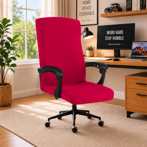 Image of Stretch Computer Office Chair Cover with Durable Zipper - Universal Washable Removable Spandex Rotating Boss Chair Slipcovers - Anti-dust Soft Desk Chair Seat Protector for Dogs, Cats, Pets