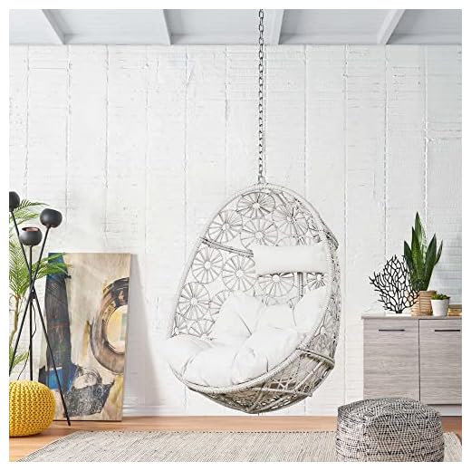 Ulax Furniture Indoor Outdoor Wicker Rattan Swing Egg Chair Hammock Chair, Wicker Tear Drop Hanging Chair with Cushion Without Stand,Beige