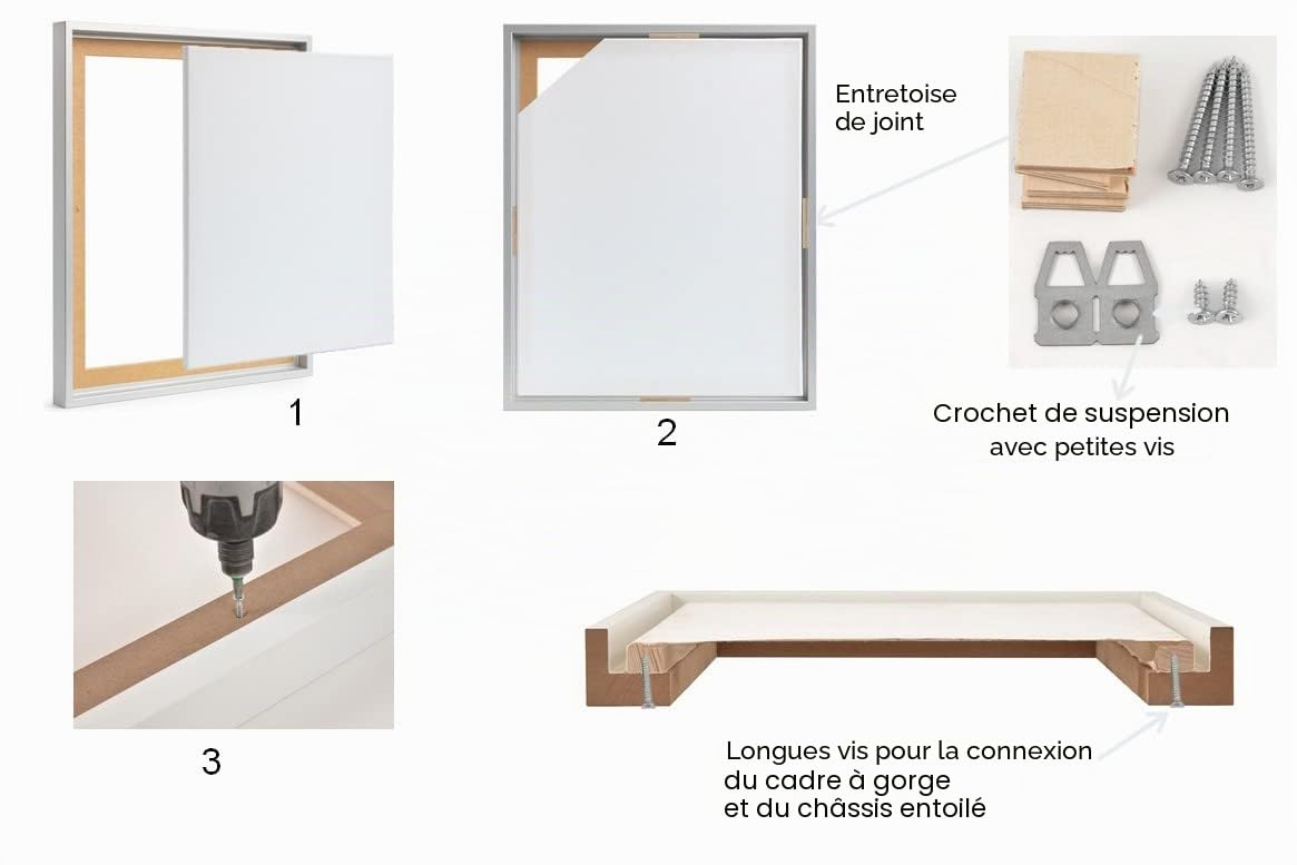 Cadre à joint d'ombre pour châssis | 60x80 cm | Hêtre | MDF cadre pour toiles avec effet de profondeur | avec accessoires de montage | Cadre sans verre ni dos d'âne