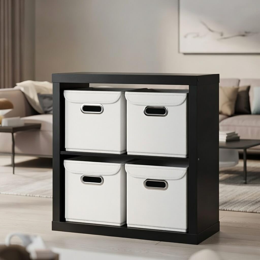 4 Stück weiß Faltbox 25 x 25 x 25 cm Aufbewahrungsbox faltbar, mit Deckel