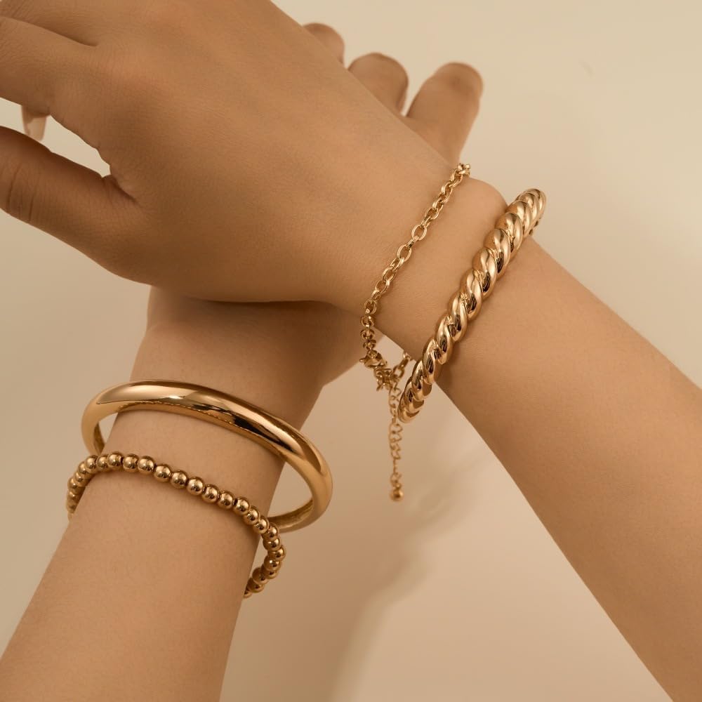 Gold Bracelets for Women Dainty Stackable Chunky Cuff Bangles Beaded Bracelet Fashion Layered Link Chain Jewelry Accessories - Image 3