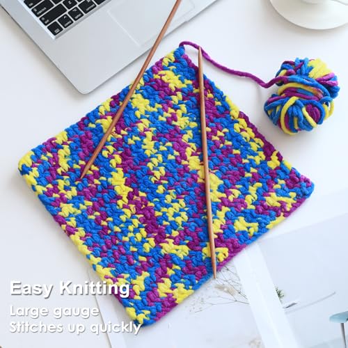 Image of #6 Super Bulky Blanket Yarn for Crocheting - 4 Skeins(Each 10.5oz /300g, 220yds /201m), Chunky Chenille Thick Plush Big Soft Yarn for Crocheting Knitting Blankets, Purple & Blue & Yellow