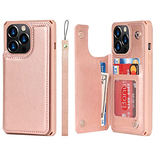Coque iPhone 12 à rabat rose doré avec lanière pour des sorties citadines lisses