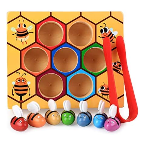 YsaAsaa Wooden Bee Hive Matching Game Color Sorting Toy Fine Motor Skill Toy Early Learning Preschool Educational Gift Toys for 2 3 4 Years Old Kids Cover