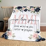 Personalized Grandma Roses Floral Blanket Gifts for Grandma Nana from Grandkids Mimi We Love You...