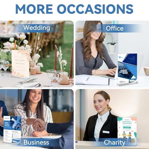 EHWINE 6 Pack Acrylic Sign Holder 8.5 x 11, Clear Sign Holder Double-Sided Plastic Display Table Top Sign Holders Flyer Stand Frames Suitable for Office Business Store Hotels Party (with Business Card Holder) - Thumbnail 6