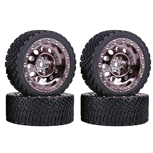 WONFAST 4PCS 65mm RC Rally Car Rubber Tires and Plastic Vintage Wheel Rims 12mm Hex Compatible with 1/10 RC On-Road Rally Racing Car for Tamiya Sakura HSP HPI WR8 TT02 WLtoys RC Parts(Titanium)