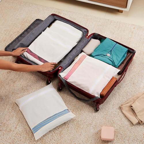 Image of Hollerich Cotton Saree Storage Bags Covers Big Size Single 16 x 14 Inches with Zip Closure for Clothes, Sarees, Garments, Wardrobe Organizer with Mesh Window - Beige (Pack of 10)