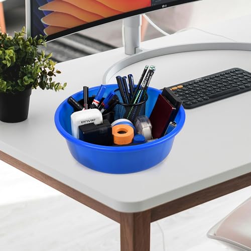Image of Kuber Industries Pack of 3 Desk Organizer | Plastic Stationary Organizer Tub | Multipurpose Office Supplies Storage Organizer for Pen-Pencil-Staplers-Clips | Desktop Organizer | 6 LTR | Blue