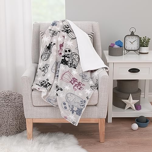 Image of Disney Nightmare Before Christmas Gray, Purple, and White Super Soft Sherpa Baby Blanket