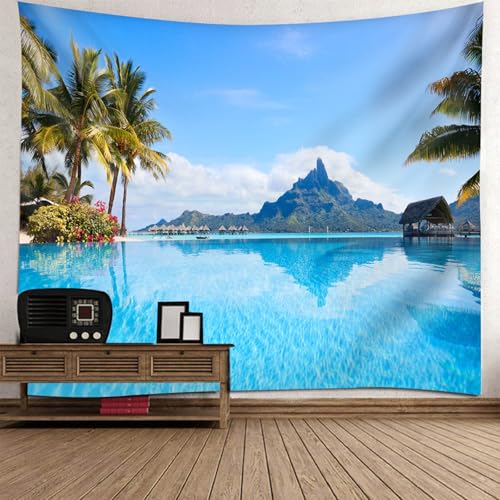 Tapisserie paysage mer et montagnes 140x210 | Tenture murale moderne grand format pour chambre
