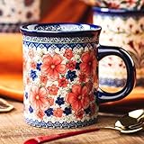 Pottery Coffee Mug,14oz, Hand Painted Ceramic Tea Cups with Unique Design for Hot or Cold Drinks (Snow Ink Plum)