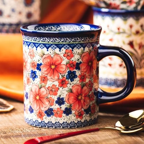 Pottery Coffee Mug,14oz, Hand Painted Ceramic Tea Cups with Unique Design for Hot or Cold Drinks (Snow Ink Plum)