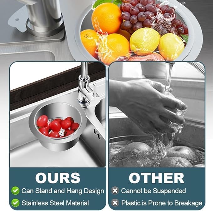 Image of Stainless Steel Swan Sink Strainer Basket, 304 Food Grade Kitchen Sink Drain Basket for Washing Fruits & Vegetables