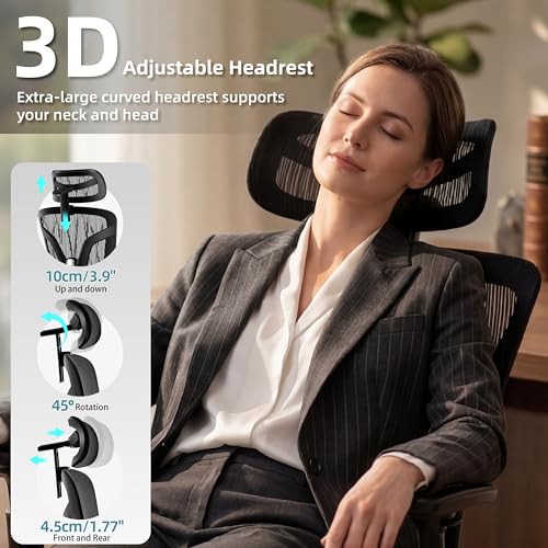 Image of Ergonomic Office Chair with Footrest 4-Level Adjustable Lumbar Suppor | Big and Tall Office Chair t - 155 Tilt Lock and Wide Cushion - 3D Headrest & Armrests, High Back Home Desk Chair