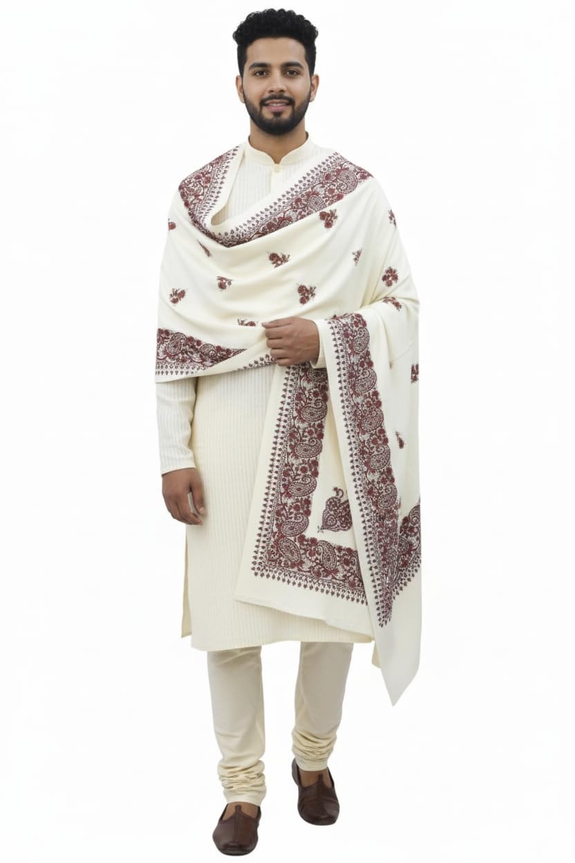 KAVIM White Wool Printed Men's Shawl KA-SWL-18-image-15