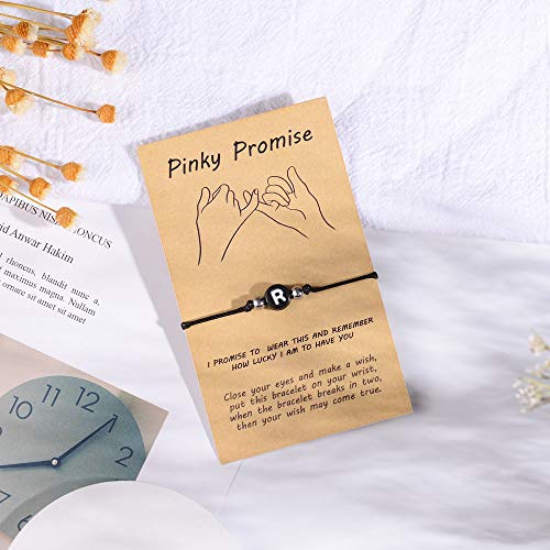 VU100 Pinky Promise Distance Matching String Initial R BFF Bracelets for 2 Women Girls Alphabet Letter Love Heart Charm Wish Couple Best Friend Friendship Mom Daughter Jewelry Gifts Mother's Day - Image 3