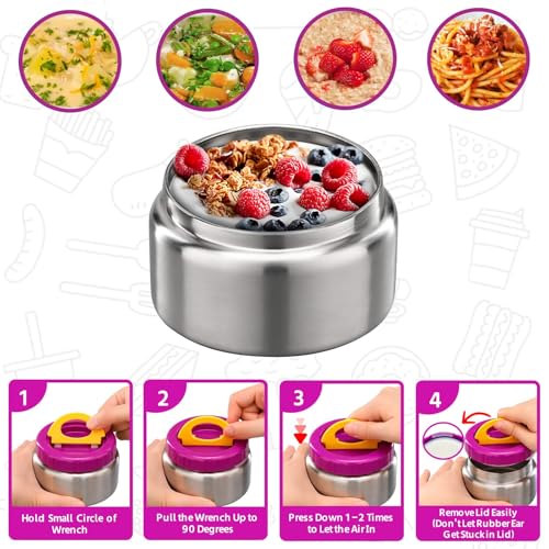 Image of MAISON HUIS 8oz Soup Thermo Wide Mouth Vacuum Insulated Thermo Jar, Leak Proof Stainless Steel Food Container for Hot&Cold Food Kids Lunch Soup for School Travel (Purple)