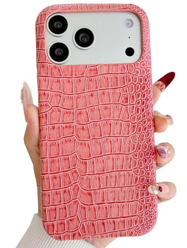 Étui iPhone 17 Pro Max antichoc crocodile rose anti-glisse