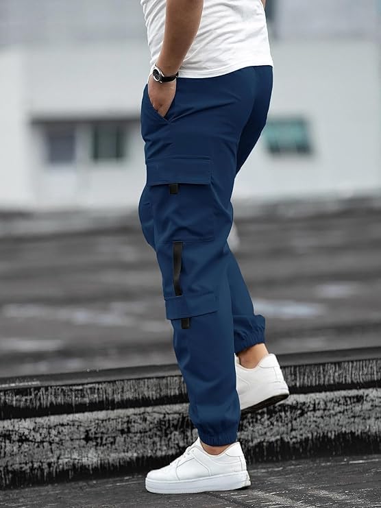 Image of Men's Cargo Polyester Pants for Men || Regular Fit Mid Rise Cargo Joggers Solid Pants (Pack of 2) (PCG 04 Combo)