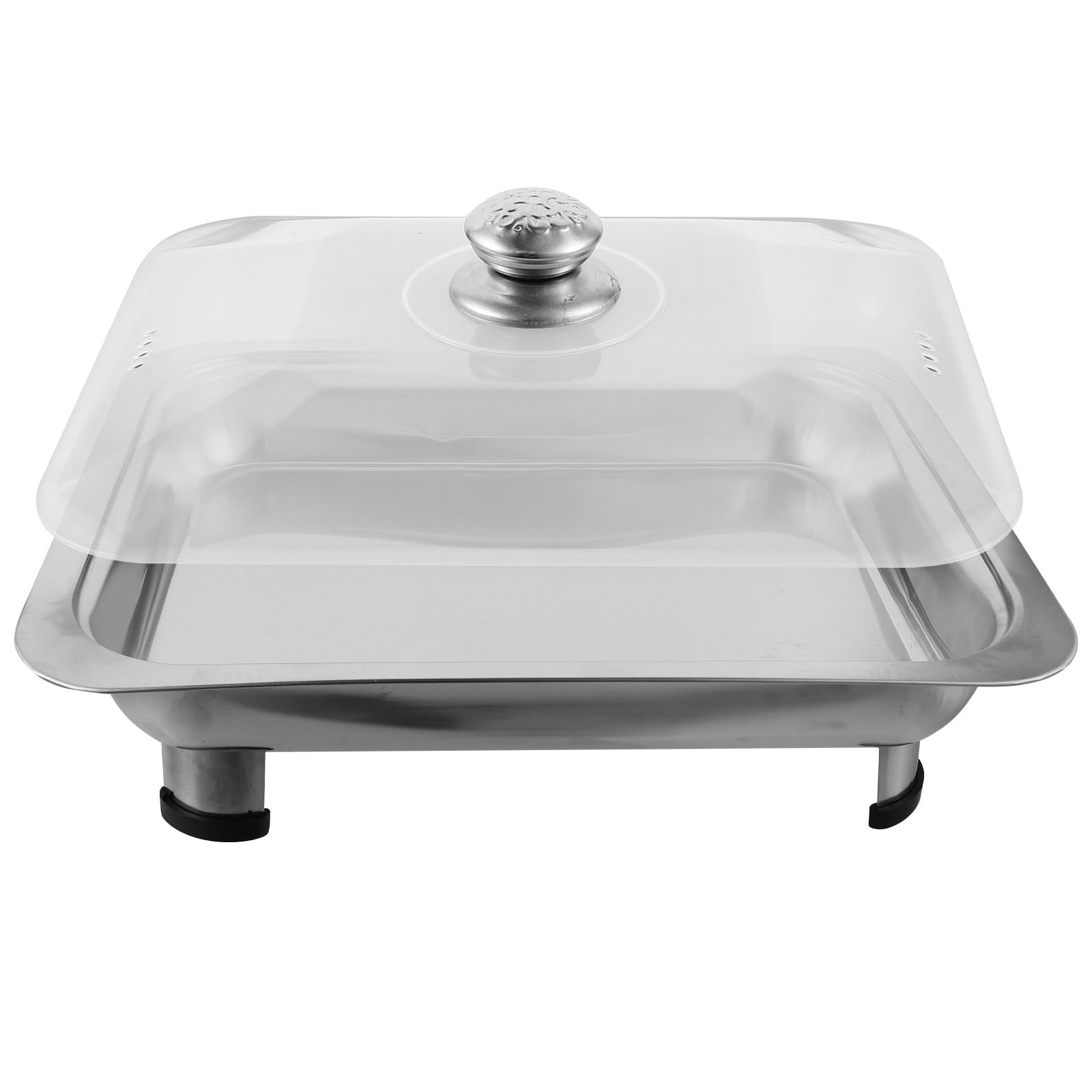 Plateau de service buffet rectangulaire inox avec couvercle protecteur