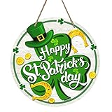 Deroro Happy St Patricks Day Sign Front Door Decor, Green Shamrock Clover Horseshoe Farmhouse Wood D