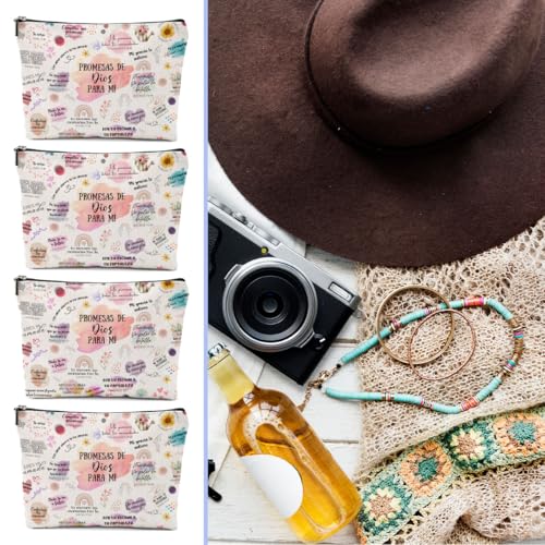 4 Piezas Versículos Bíblicos En Español, Regalos Cristianos, Regalos Cristianos En Español, Spanish Christian Gifts for Women Pastor Wife Prayer Friend Makeup Bag Religious Gifts Faith Cosmetic Bag4