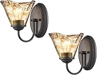 Vista 1 de DANSEER Rustic Finish Wall Sconce Vintage Vanity Light with Amber Glow Glass Shade for Bathroom Living Room Hallway Staircase Set of 2