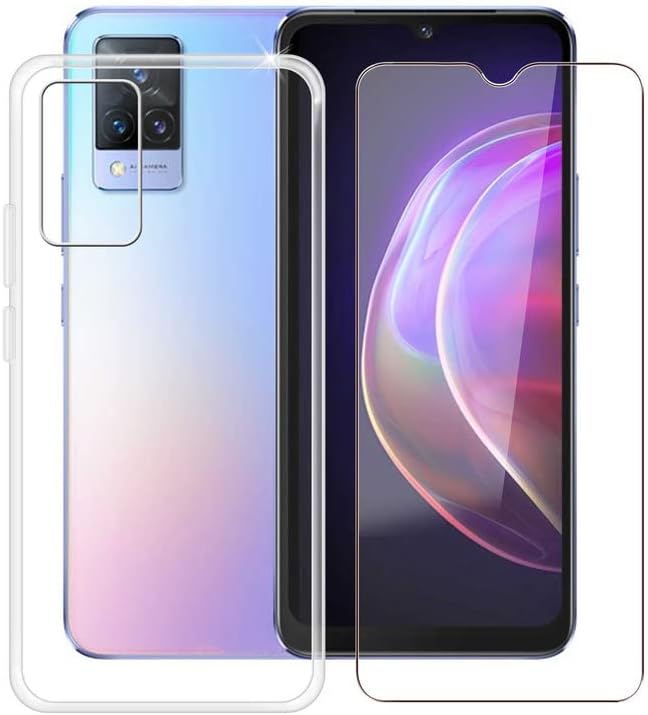 HGJTF - Funda de teléfono para Vivo V21s (6.44 pulgadas) con 1 protector de pantalla de vidrio templado, delgada, transparente, a prueba de golpes,