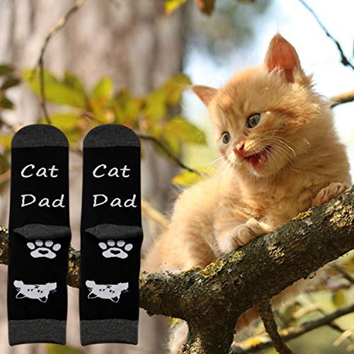 PXTIDY 2 Pairs Cat Themed Gifts Cat Dad Socks Cat Daddy Father Day Gift Socks Gifts for Men4