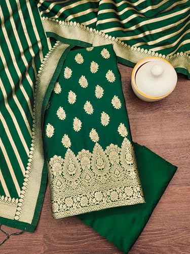 Image of DEVANGI Women's Banarasi Silk Unstitched Salwar Suit Dress Material With Dupatta