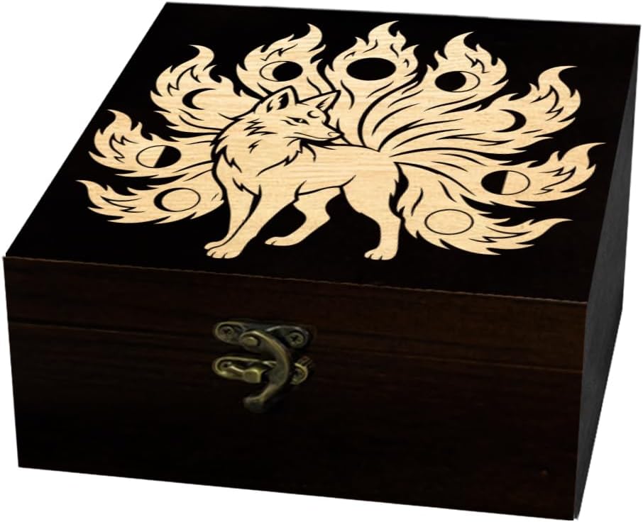 arricraft Small Wooden Keepsake Storage Box, Nine-Tailed Fox Moon Phase