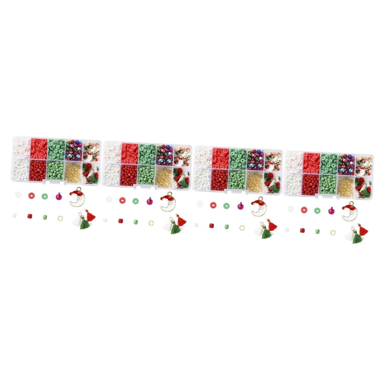 SHINEOFI 4 Juegos cuentas de navidad christmas ornaments kit joyeria accesorios niñas pulsera de navidad kit de fabricación de joyas para juego de collar arcilla polimérica