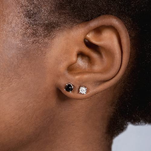 Jewelili 10K White Gold Stud Earrings with Black Round Diamonds 1/2, 3/4, 1.0, or 2 Cttw2