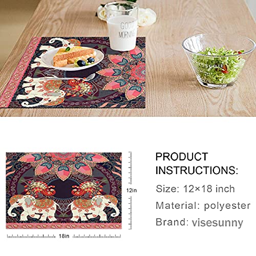 Visesunny Placemat Table Mat Desktop Decoration Exotic Elephant Peacock Mandala Paisley African Indian Placemats Set Of 4 Non Slip Stain Heat Resistant For Dining Home Kitchen Dining Room Restaurant P #TOP6