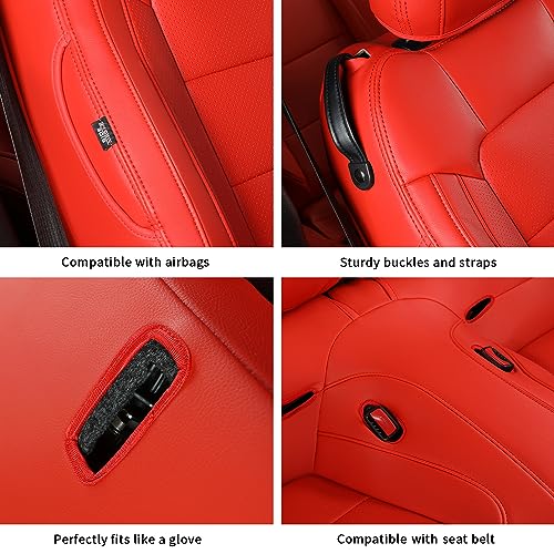 Image of GIANT PANDA Customized Full Set Car Seat Covers Fit Ford Mustang Coupe Hardtop 2015 2016 2017 2018 2019 2020 2021 2022 2023 2024 2025 2026- (Red)