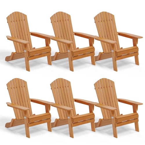 VINGLI Folding Adirondack Chairs Set of 6, Wood Adirondack Chair for Outdoor, Foldable Fire Pit Chairs for Patio, BBQ, Porch, Yard, Pool