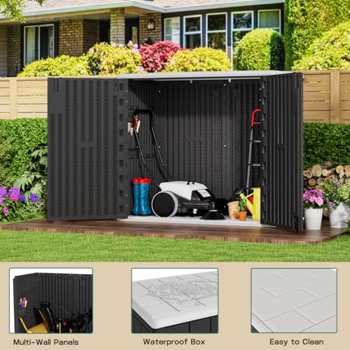 Image of KINYING Outdoor Horizontal Storage Sheds,37 Cu.ft Outdoor Storage Cabinet Waterproof Resin Tool Storage Box for Lawn Mower,Garden Tools and Patio Furniture, Lockable (Black)