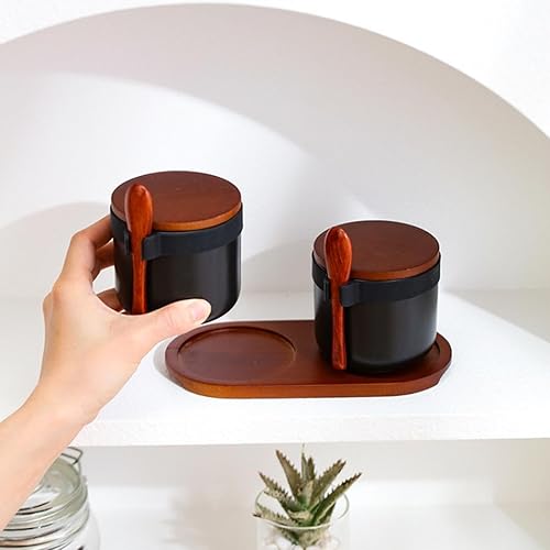 Miniatura 3 de Comeon Recipiente de cerámica para especias de azúcar con tapa de bambú y cuchara, tarro de condimentos de porcelana para la cocina del hogar, 8.54