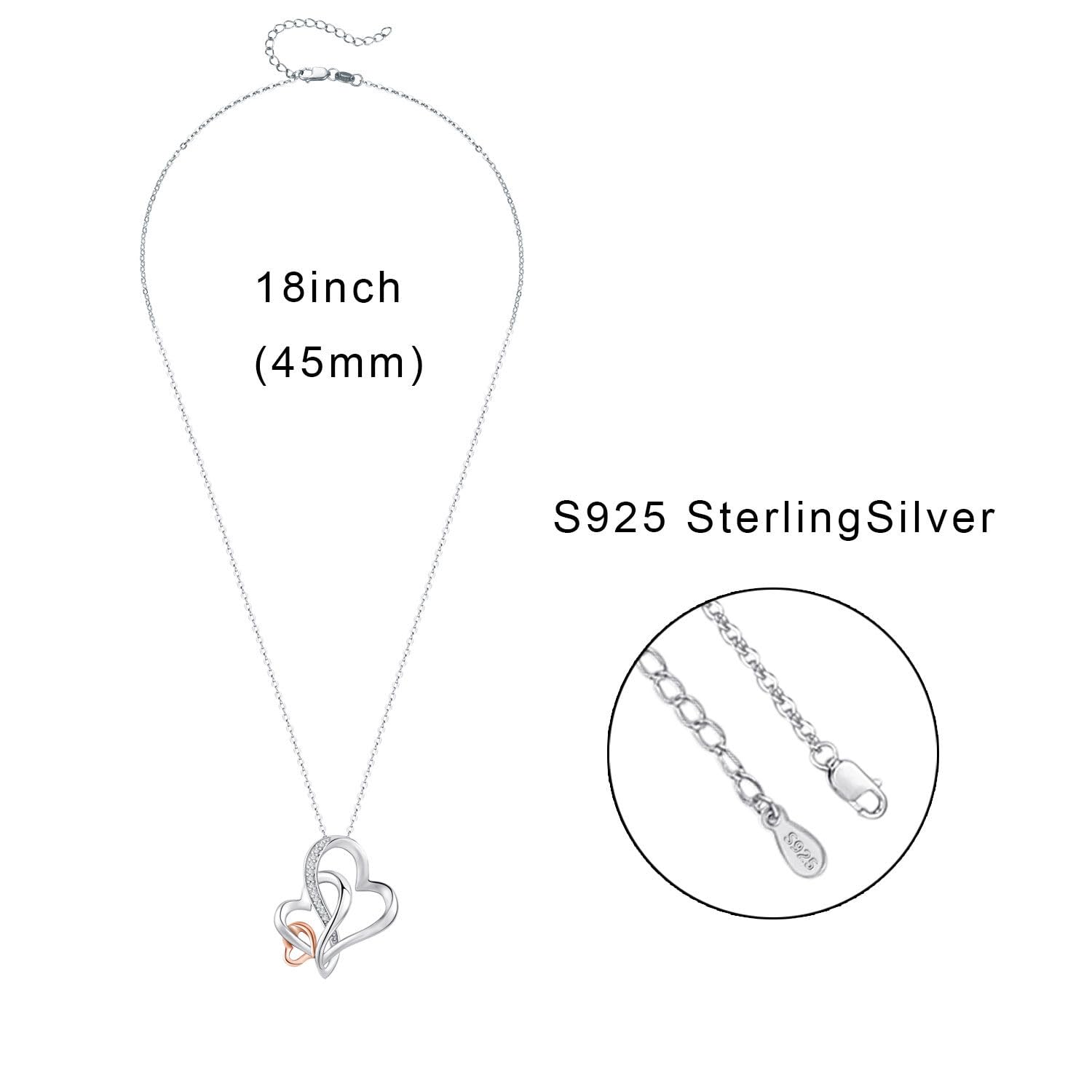 REDSUN Collana a tre cuori in argento Sterling 925 placcato in oro rosa – tre generazioni gioielli per nonna, madre, figlia, collana a cuore infinito da donna, regalo per la festa della mamma, moglie