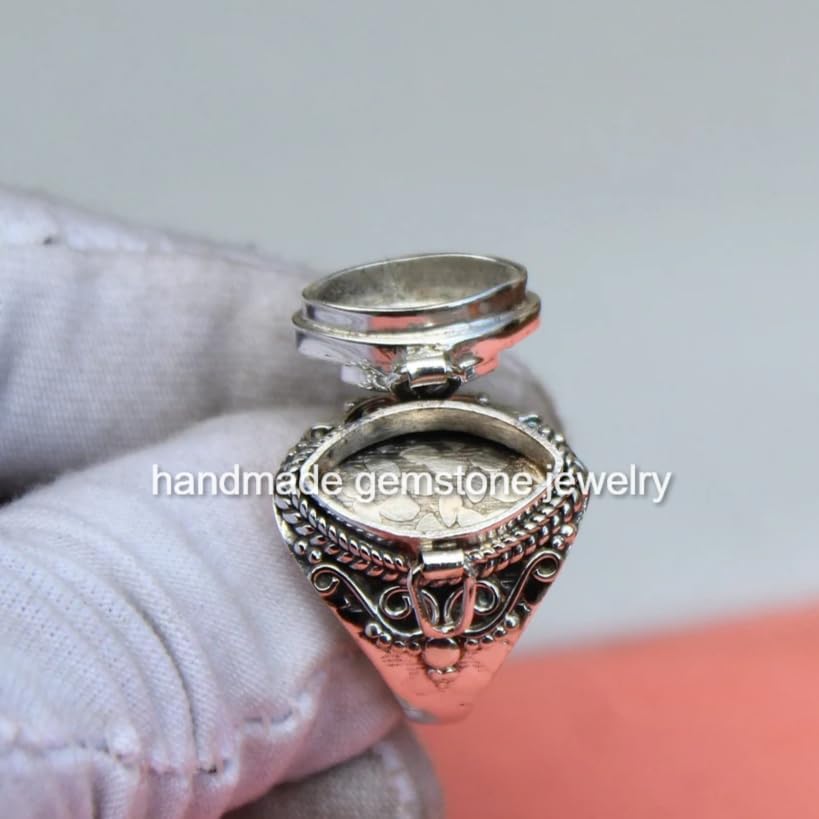 Natural Garnet Poison Box Ring Secret Marquise Stone Box | January Birthstone | Red Stone | Artisan Design Poisoner | Antique Red Marquise Cut Stone | Garnet Jewelry
