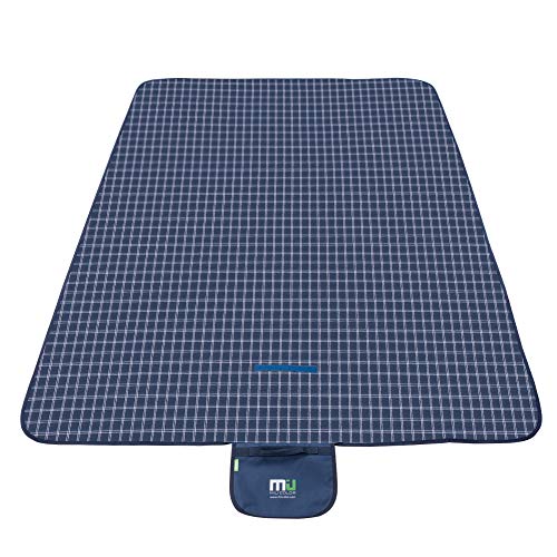 MIU COLOR Large Waterproof Outdoor Picnic Blanket, Sandproof and Waterproof Picnic Blanket Tote for Camping Hiking Grass Travelling (80'' x 60'' Navy Plaid) - Thumbnail 6