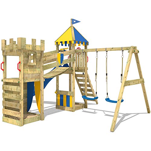 WICKEY Ritterburg Smart Hero Spielturm Kletterturm mit Schaukel und Rutsche, Wackelbrücke, Sandkasten und Kletterwand – Bild 4